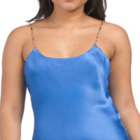 new  HOUSE OF HARLOW 1960 Cobalt Rita Beaded Straps Satin Slip Dress 397M0 - Picture 4 of 5